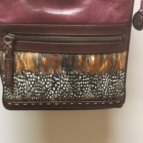 The Sak Pax Feather Design Burgundy Leather Crossbody Bag - Picture 4 of 16